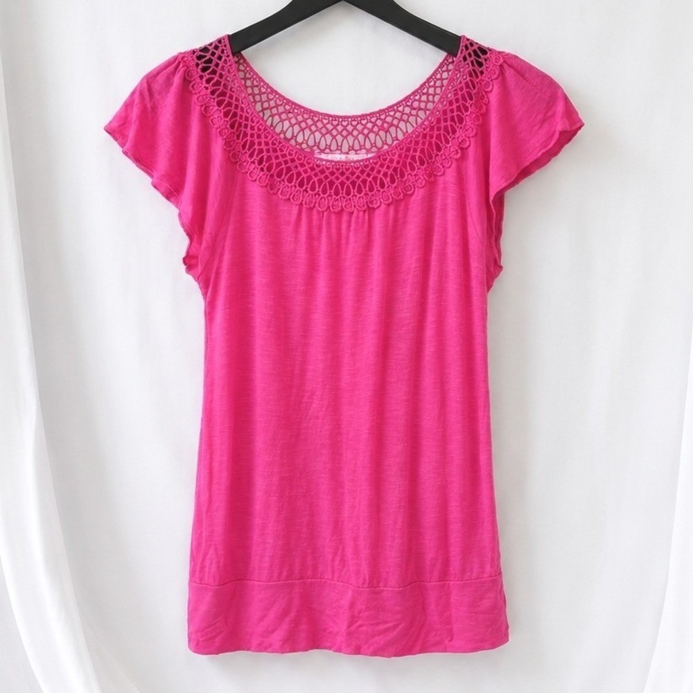 Robins Nest Maternity‎ Top Medium Pink Crochet Lace Boho Peasant Blouse